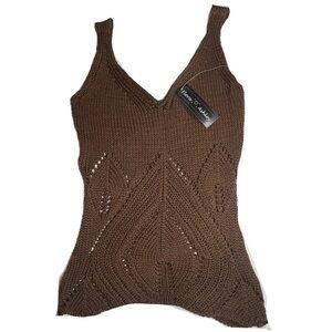 Crotchet Knit Flora Ashley Brown Tank Top — Boho Sleeveless Knit